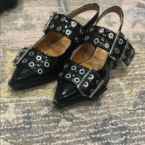 Dream Pairs Black and Silver Flats with Edgy Straps